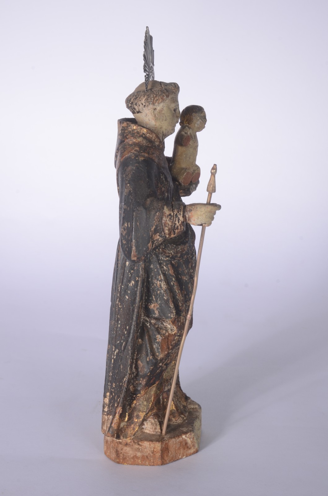 Santo Antonio com menino - Imagem de madeira policromada com cajado e... - foto 8 de 10