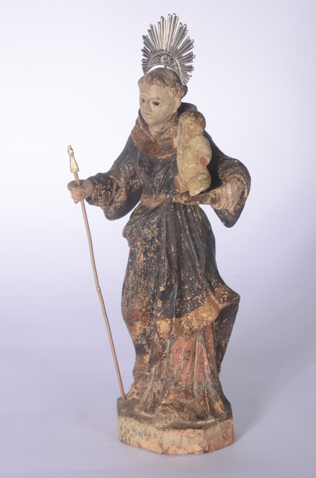 Santo Antonio com menino - Imagem de madeira policromada com cajado e... - foto 9 de 10