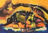 Frank Schaeffer (1917-2008), Ilha - Guache. Datado 1969. Selo no verso do Museu de Arte Moderna de São Paulo.