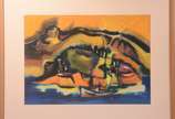 Frank Schaeffer (1917-2008), Ilha - Guache. Datado 1969. Selo no verso do Museu de Arte Moderna de São Paulo.