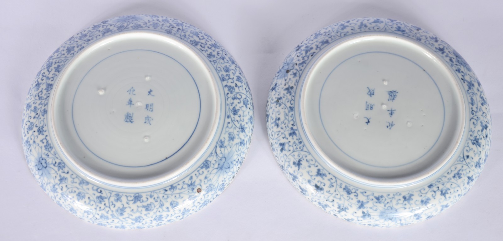 Par de antigos pratos de porcelana chinesa decorados com folhagens em... - foto 4 de 6