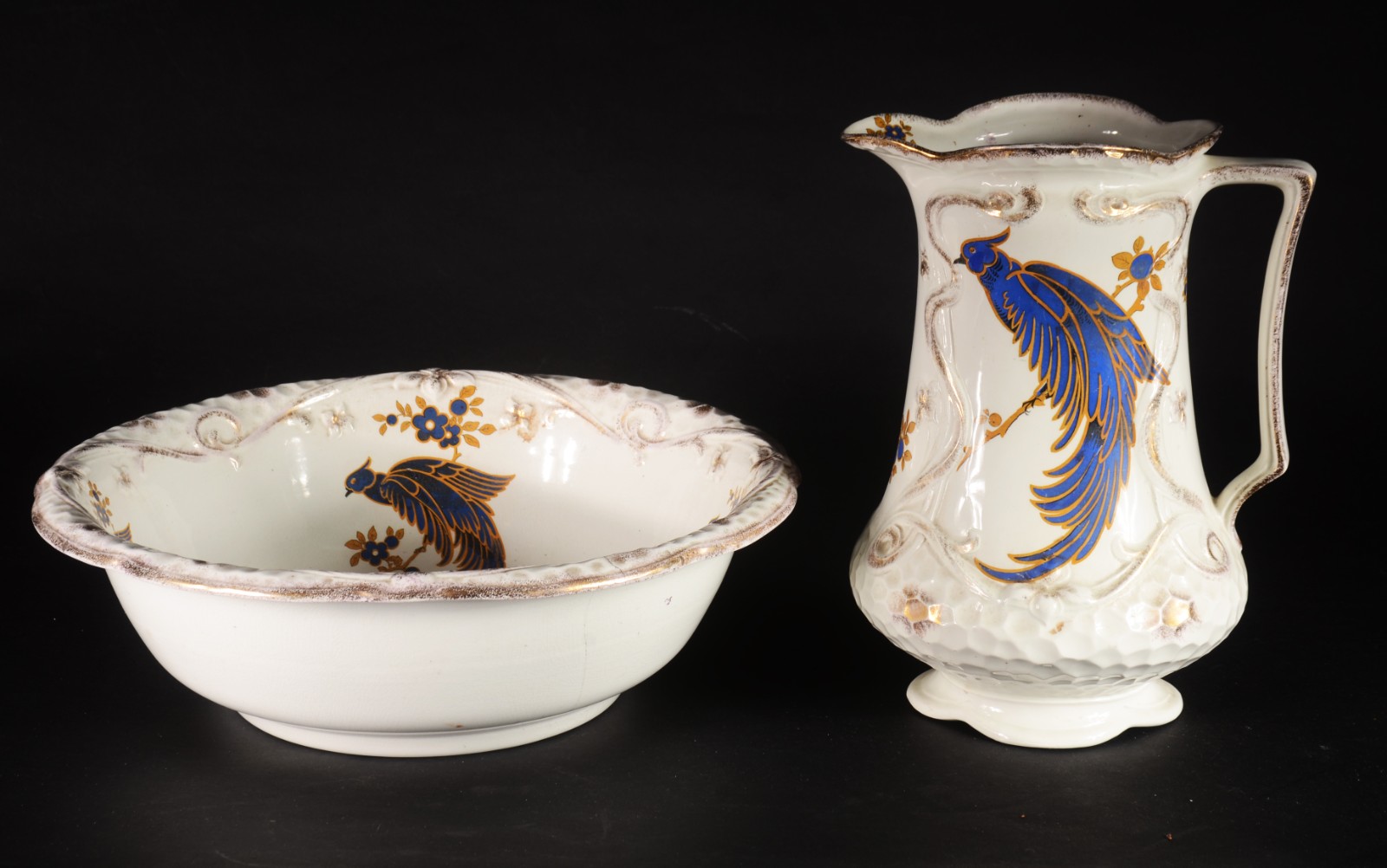 Jarra com bacia de faiança inglesa J&G Meakin decorados cor branca... - foto 2 de 11