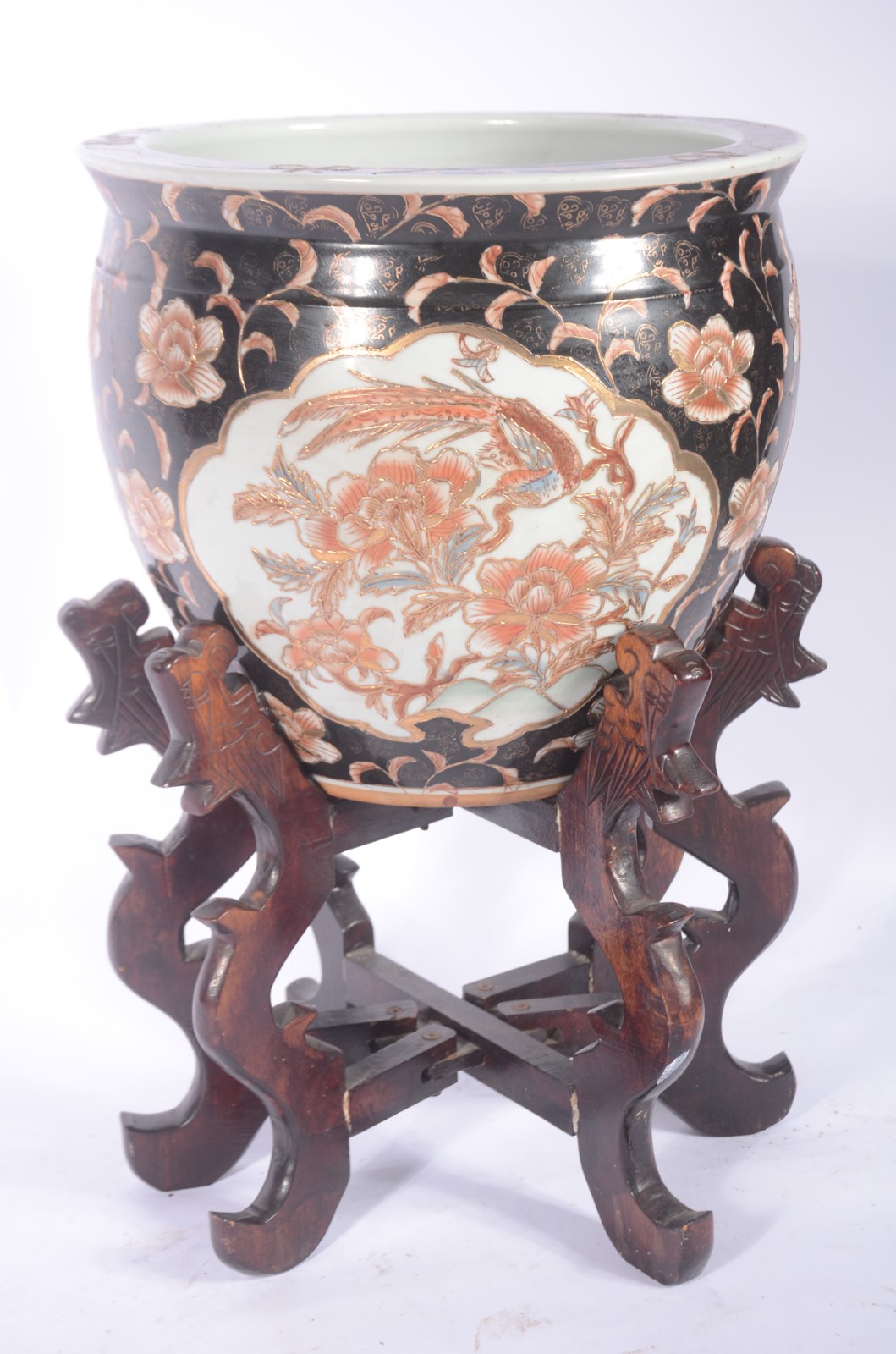 Cachepot/aquário de porcelana oriental, decoração floral em... - foto 1 de 9