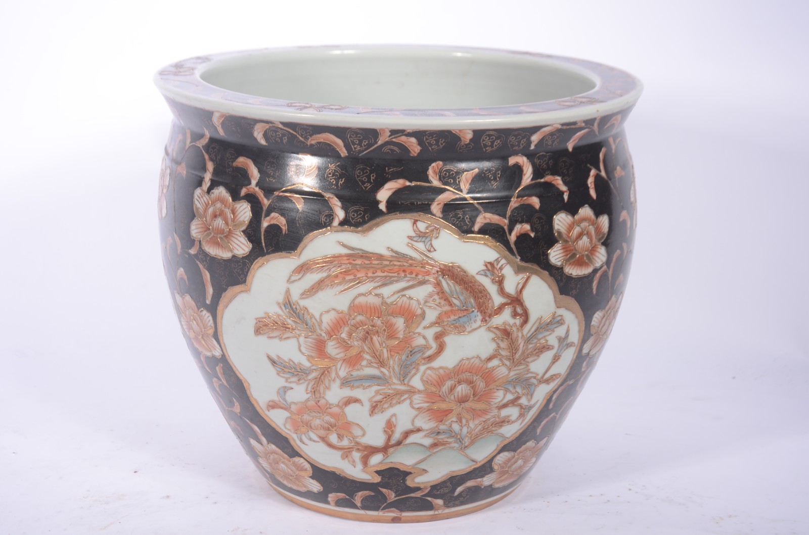 Cachepot/aquário de porcelana oriental, decoração floral em... - foto 2 de 9