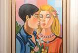 Fernando P. (1917-2005), Casal com Flores - Óleo sobre tela.