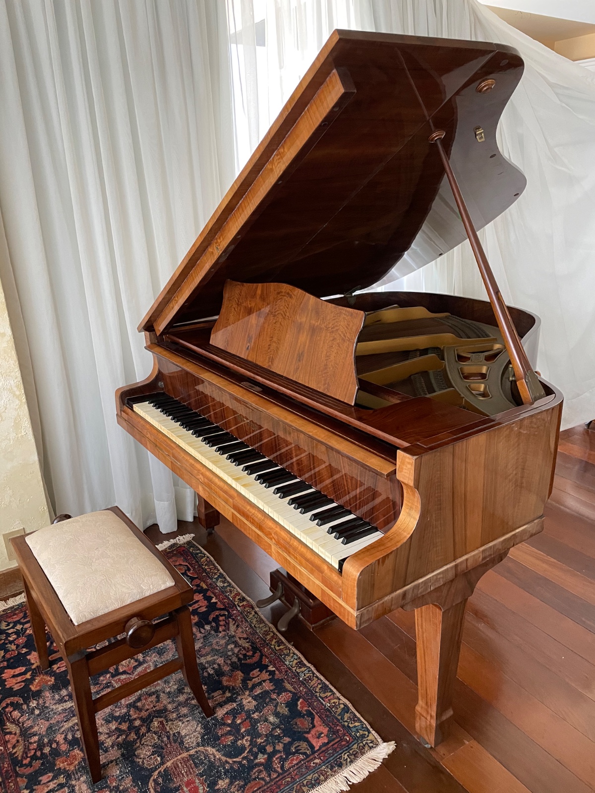 Piano 1/4 de cauda em madeira nobre, dois pedais, origem tcheca... - foto 1 de 8