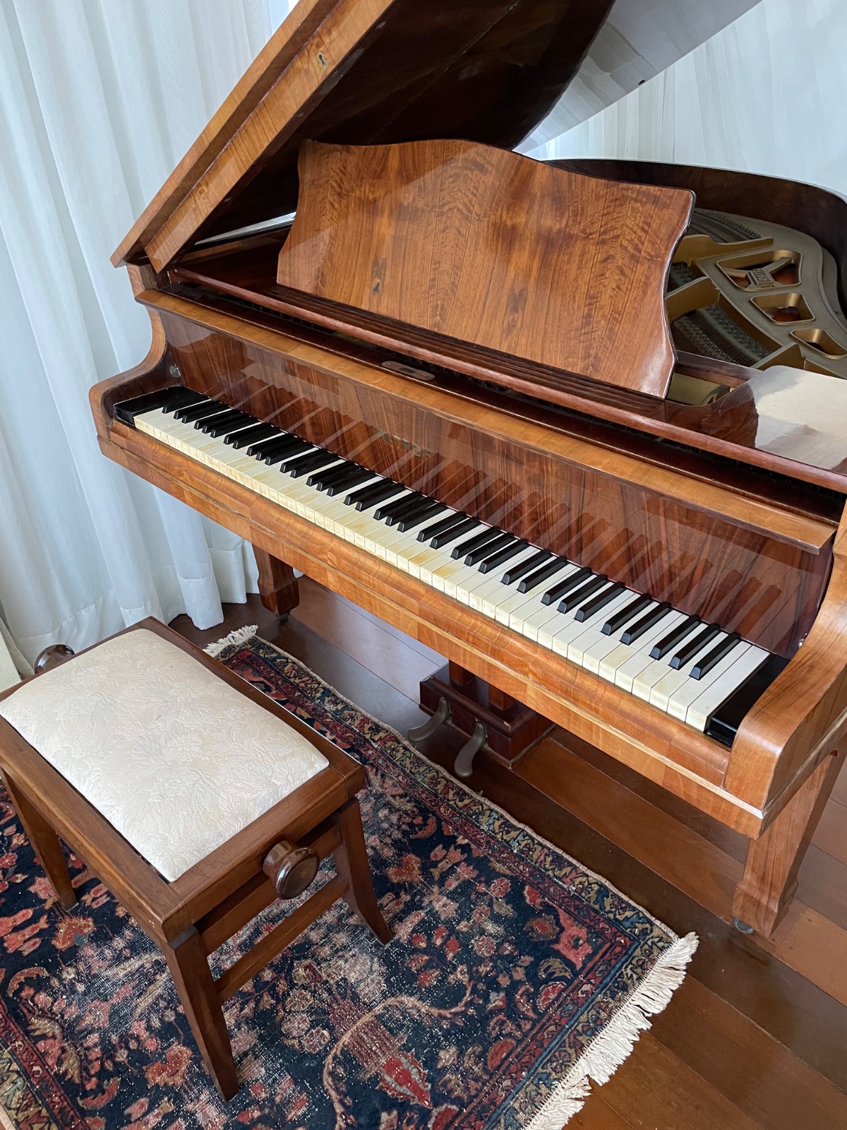Piano 1/4 de cauda em madeira nobre, dois pedais, origem tcheca... - foto 2 de 8