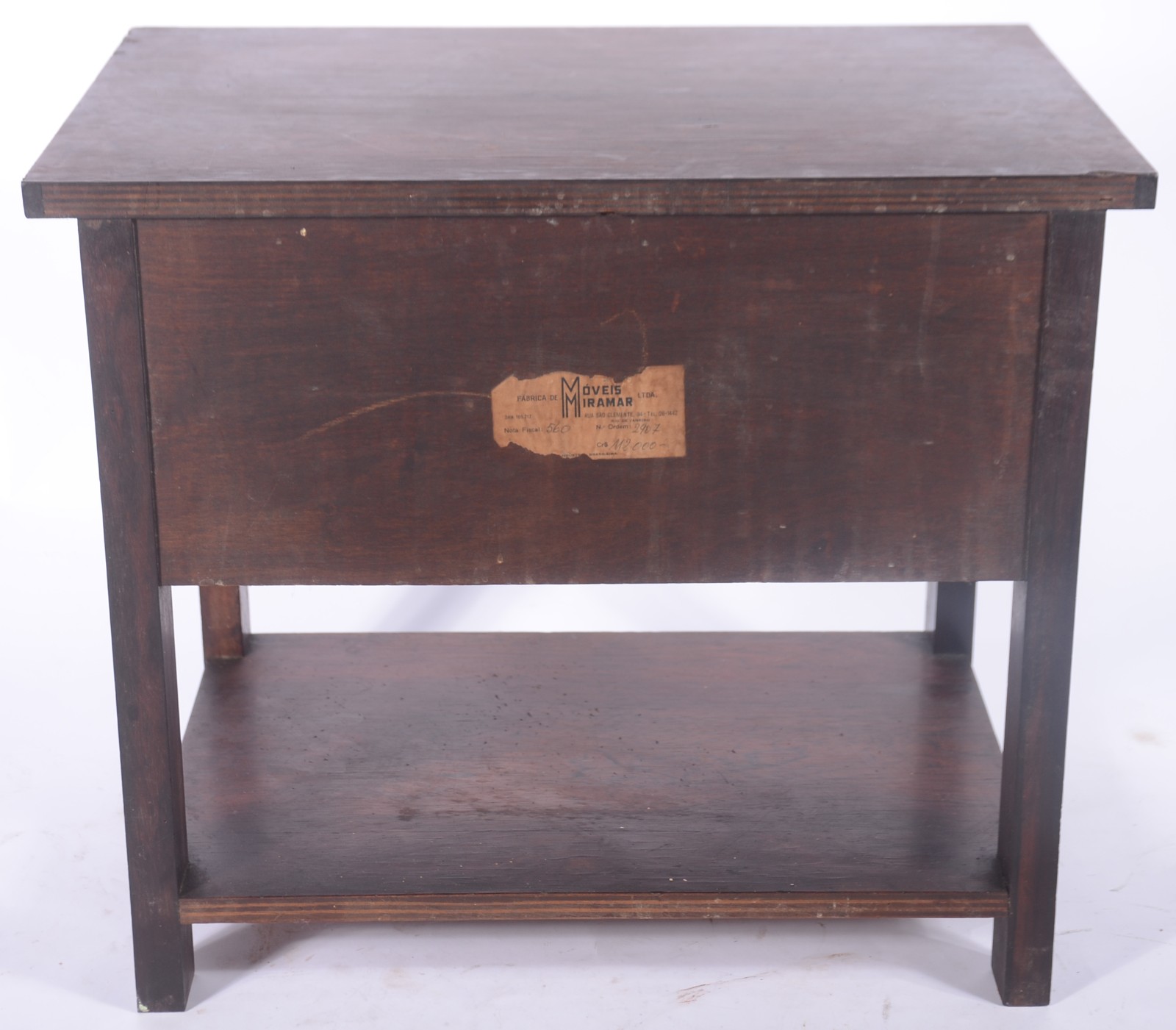 Mesa lateral de madeira nobre com 2 gavetas, pernas retas ligadas por... - foto 4 de 6