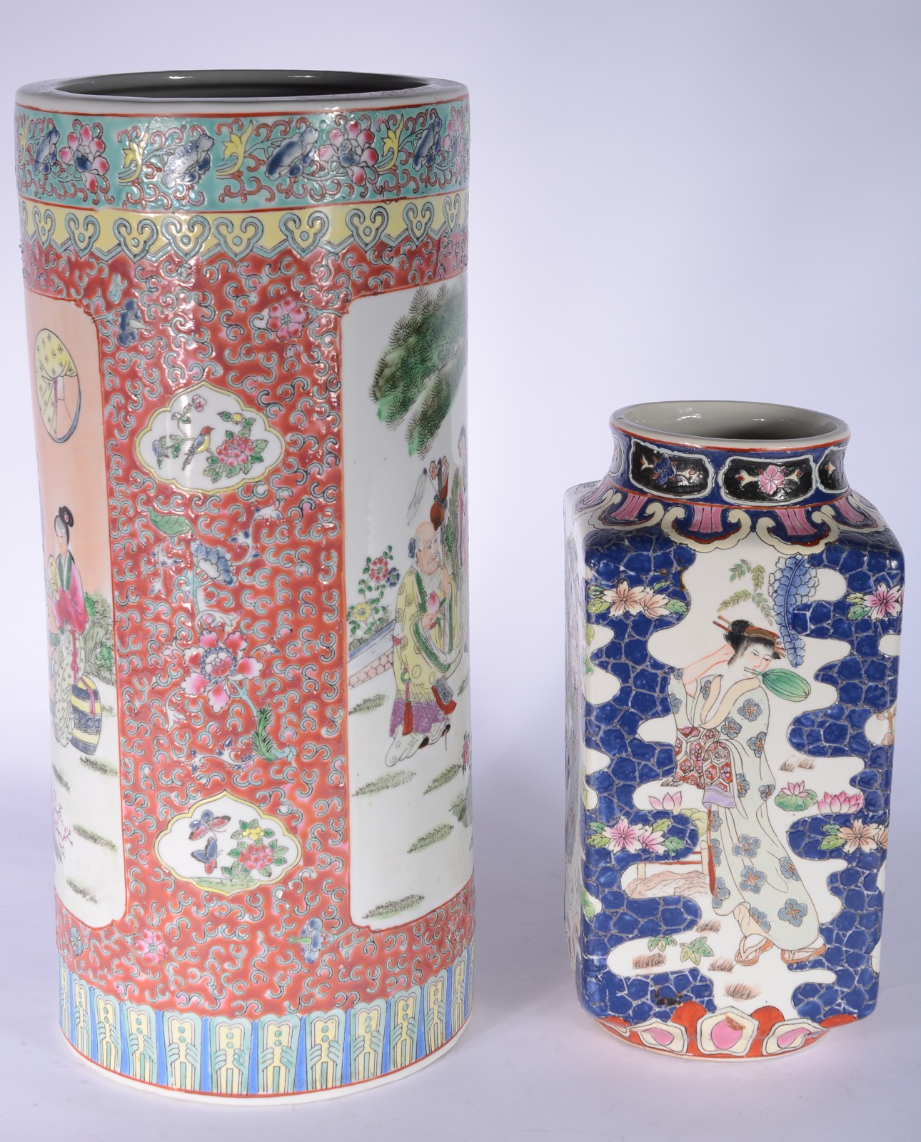 Três peças de porcelana oriental, sendo: cinzeiro, bengaleiro e vaso... - foto 4 de 11