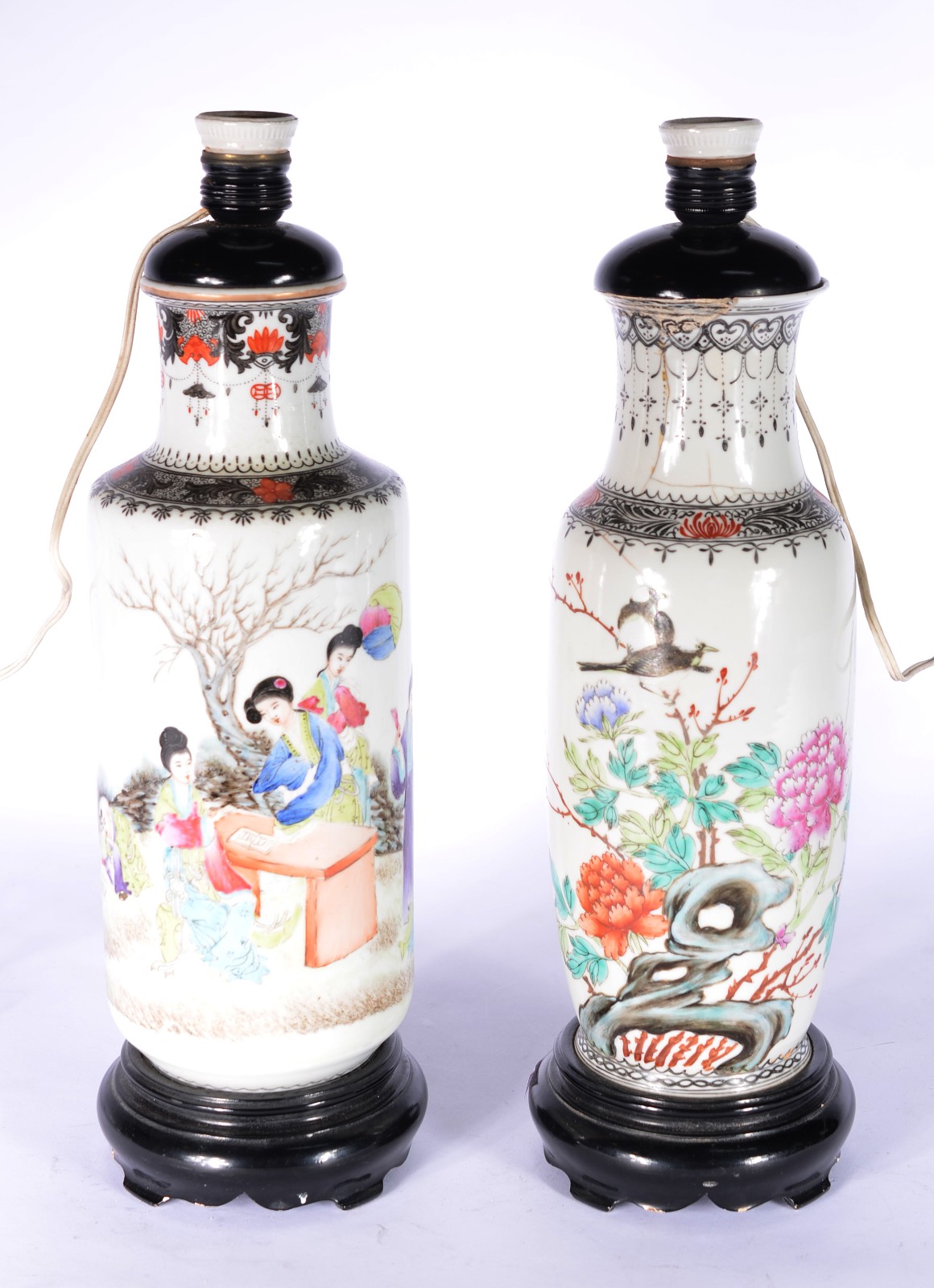 Par de abatjoures de porcelana oriental, base de madeira (bases... - foto 1 de 9