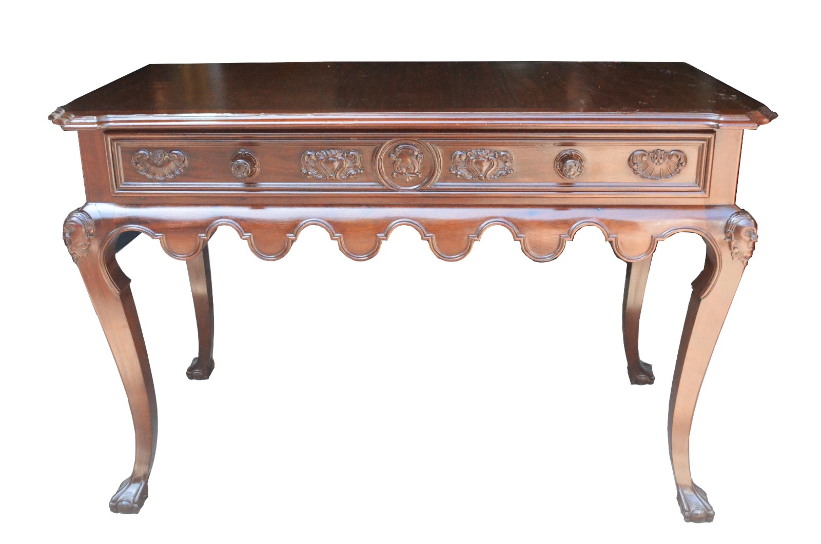 Mesa de jacarandá com gavetão entalhado, saia recortada e pernas... - foto 2 de 3