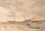 Oscar Tecídio (1926-1995), Marinha - Óleo sobre madeira - datado 1950. Inscrição no verso: "Primeiro quadro enviado ao Salão Nacional de Belas Artes, 1950".