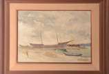 Oscar Tecídio (1926-1995), Marinha - Óleo sobre madeira - datado 1950. Inscrição no verso: "Primeiro quadro enviado ao Salão Nacional de Belas Artes, 1950".
