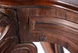 Console em madeira nobre estilo Beranger, Perna... - Console em madeira nobre estilo Beranger, Pernambuco - séc. XIX. Corpo bombeado. Barra do tampo emoldurada, tendo ao centro pequeno medalhão ova...