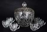 Poncheira de cristal europeu lapidado com 6 can... - Poncheira de cristal europeu lapidado com 6 canecas.