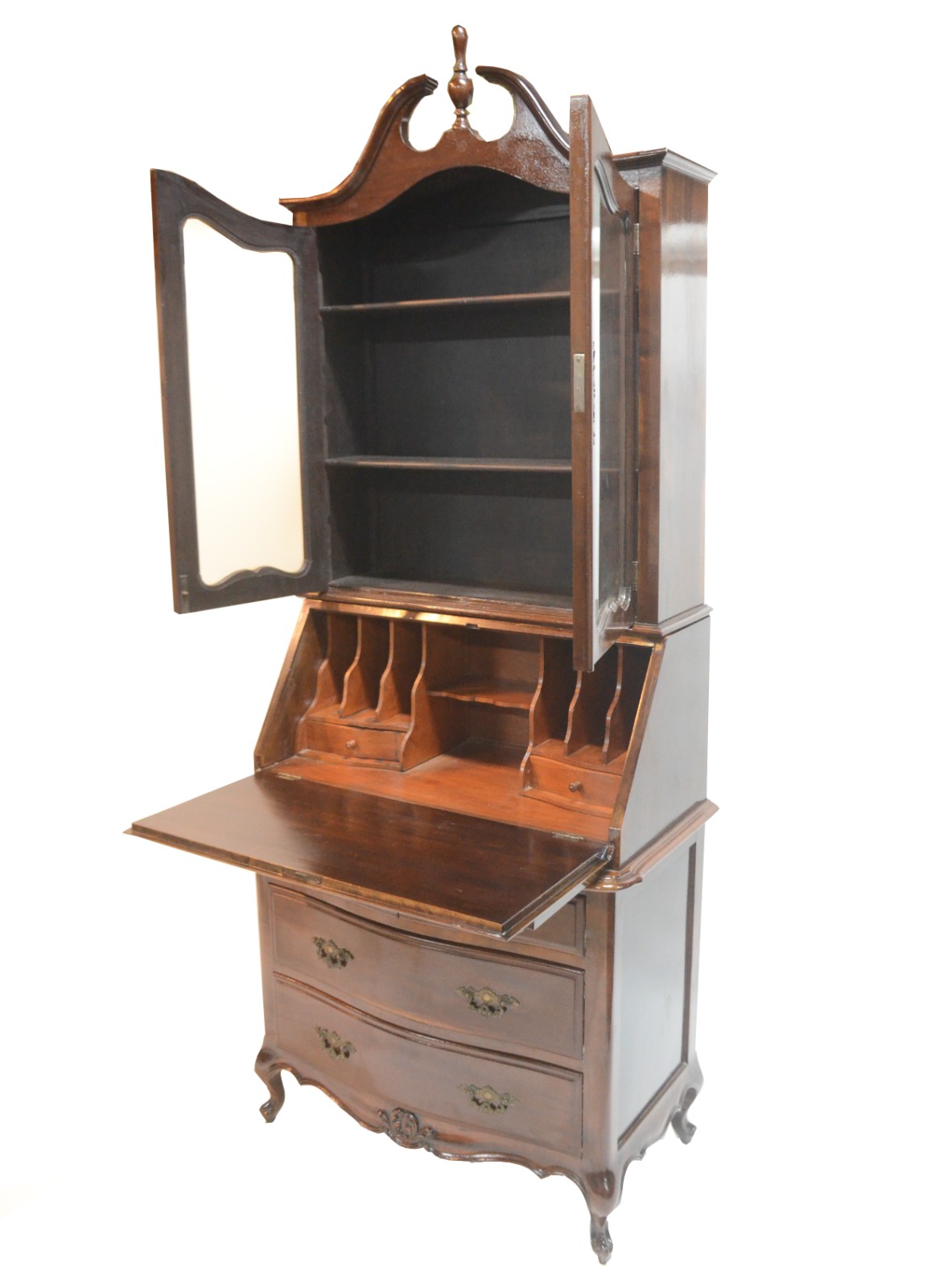 Cômoda book case de madeira nobre com 3 gavetas, tampo articulado... - foto 2 de 8