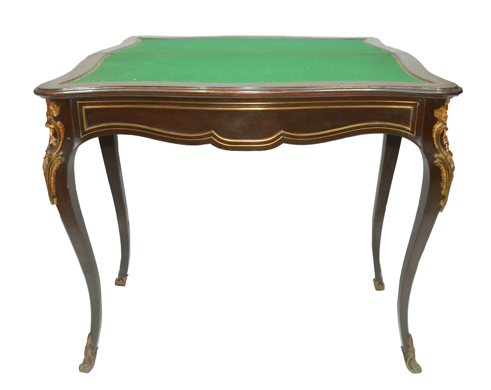Mesa de jogo de madeira ebanizada decorada com frisos dourados, tampo... - foto 2 de 7