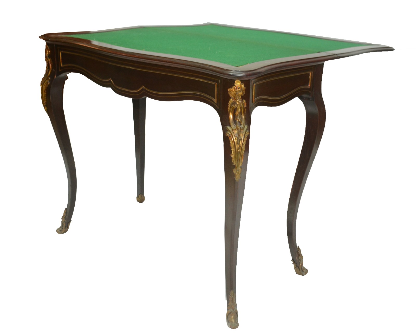 Mesa de jogo de madeira ebanizada decorada com frisos dourados, tampo... - foto 3 de 7