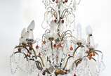Lustre de metal para 12 luzes com pingentes e c... - Lustre de metal para 12 luzes com pingentes e contas de cristal, estilo Versailles.