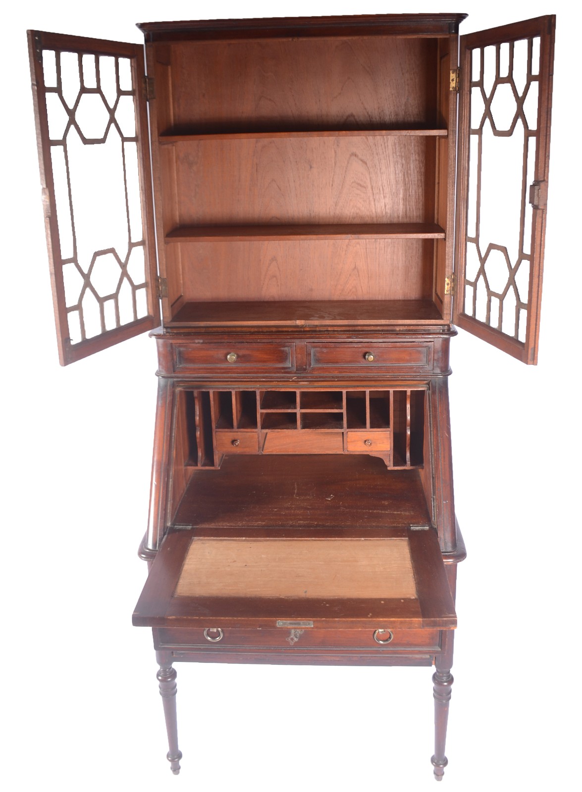 Cômoda "bookcase" de madeira nobre com 2 gavetas, tampo articulado... - foto 3 de 11