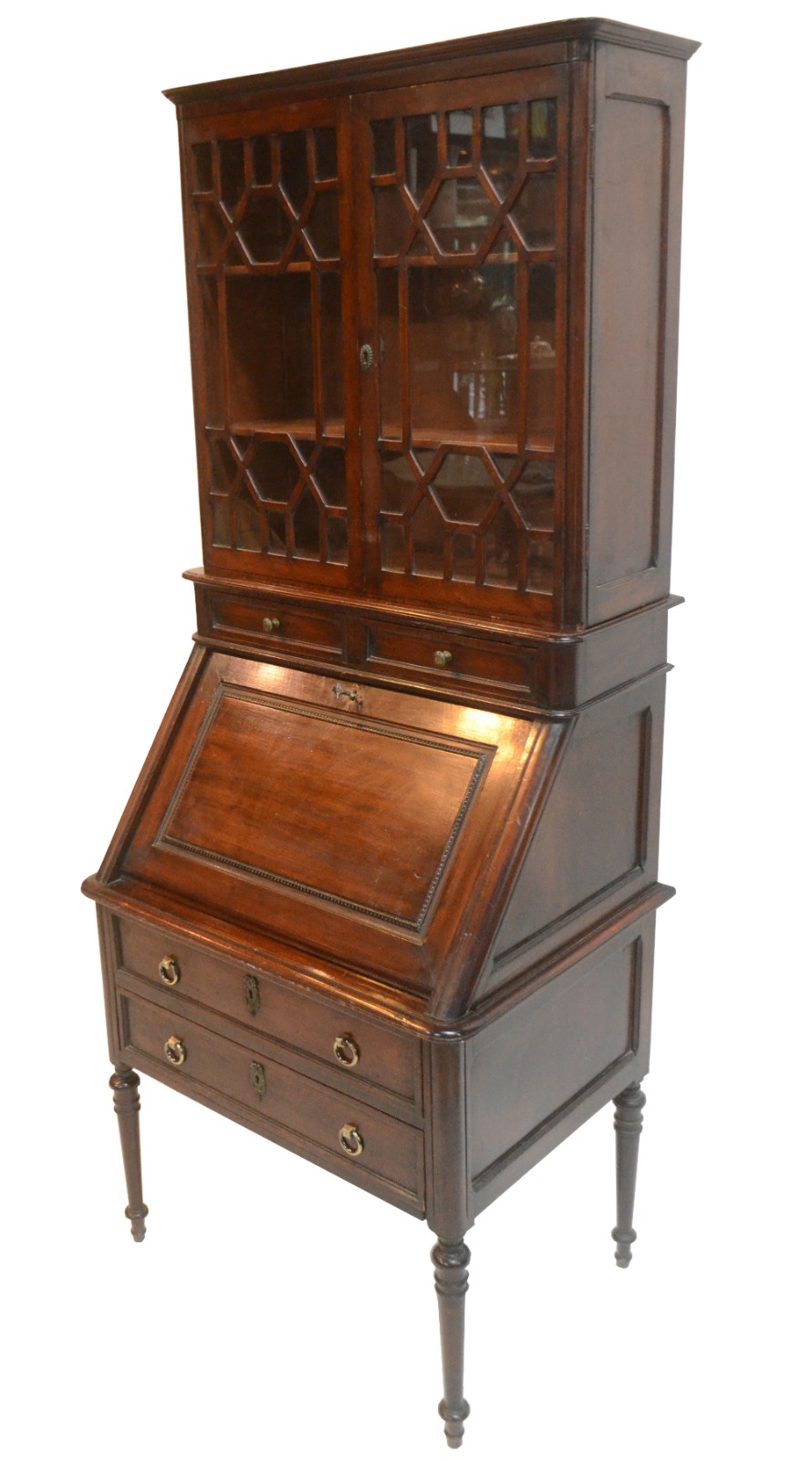 Cômoda "bookcase" de madeira nobre com 2 gavetas, tampo articulado... - foto 1 de 11