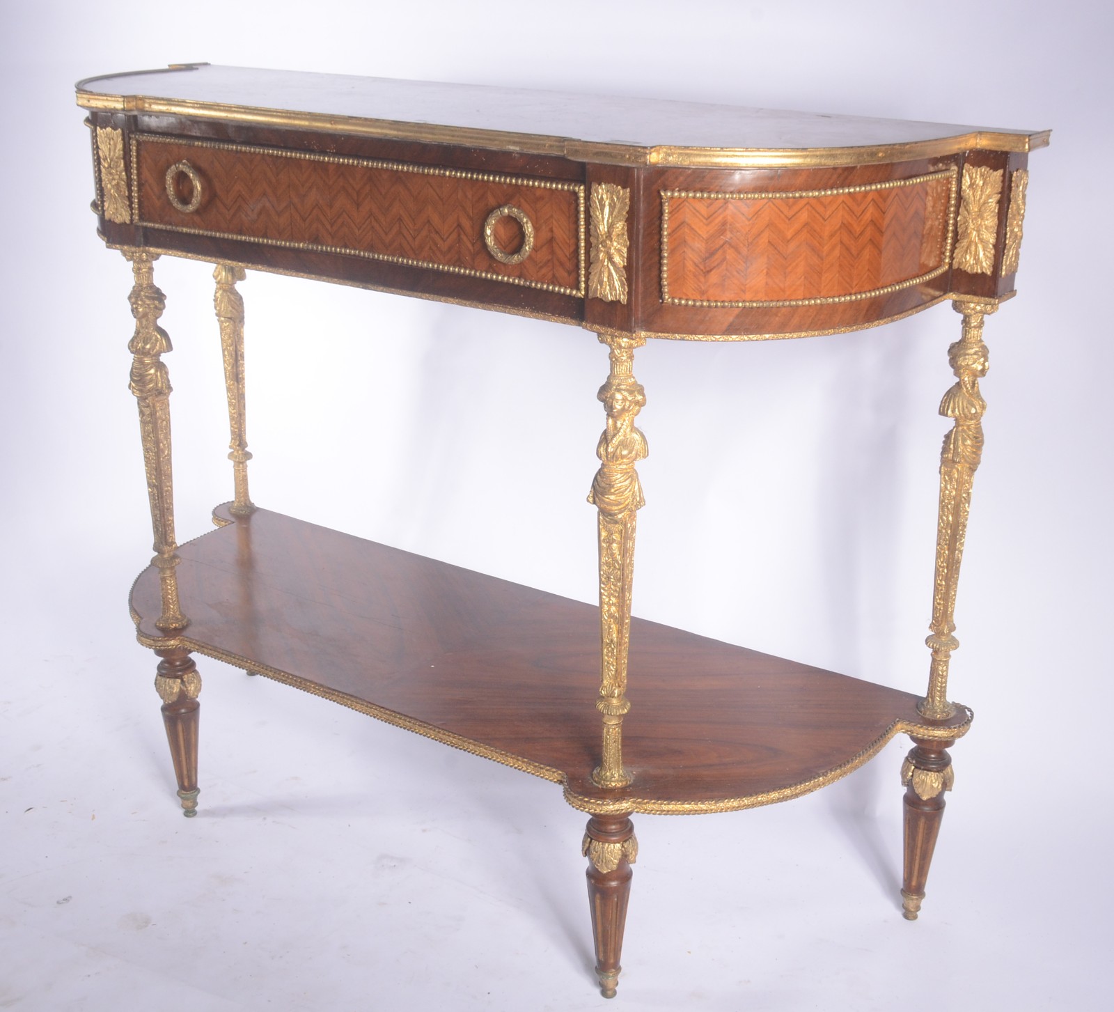 Console de madeira nobre feitio semi bombé, estilo francês, uma... - foto 1 de 10