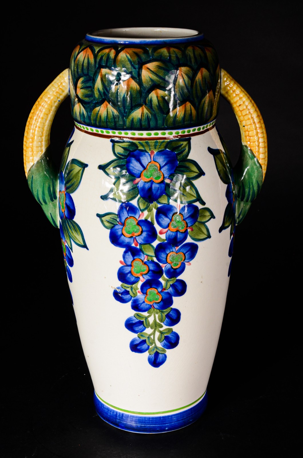 Vaso com alças de cerâmica europeia, decoração floral em policromia... - foto 3 de 8