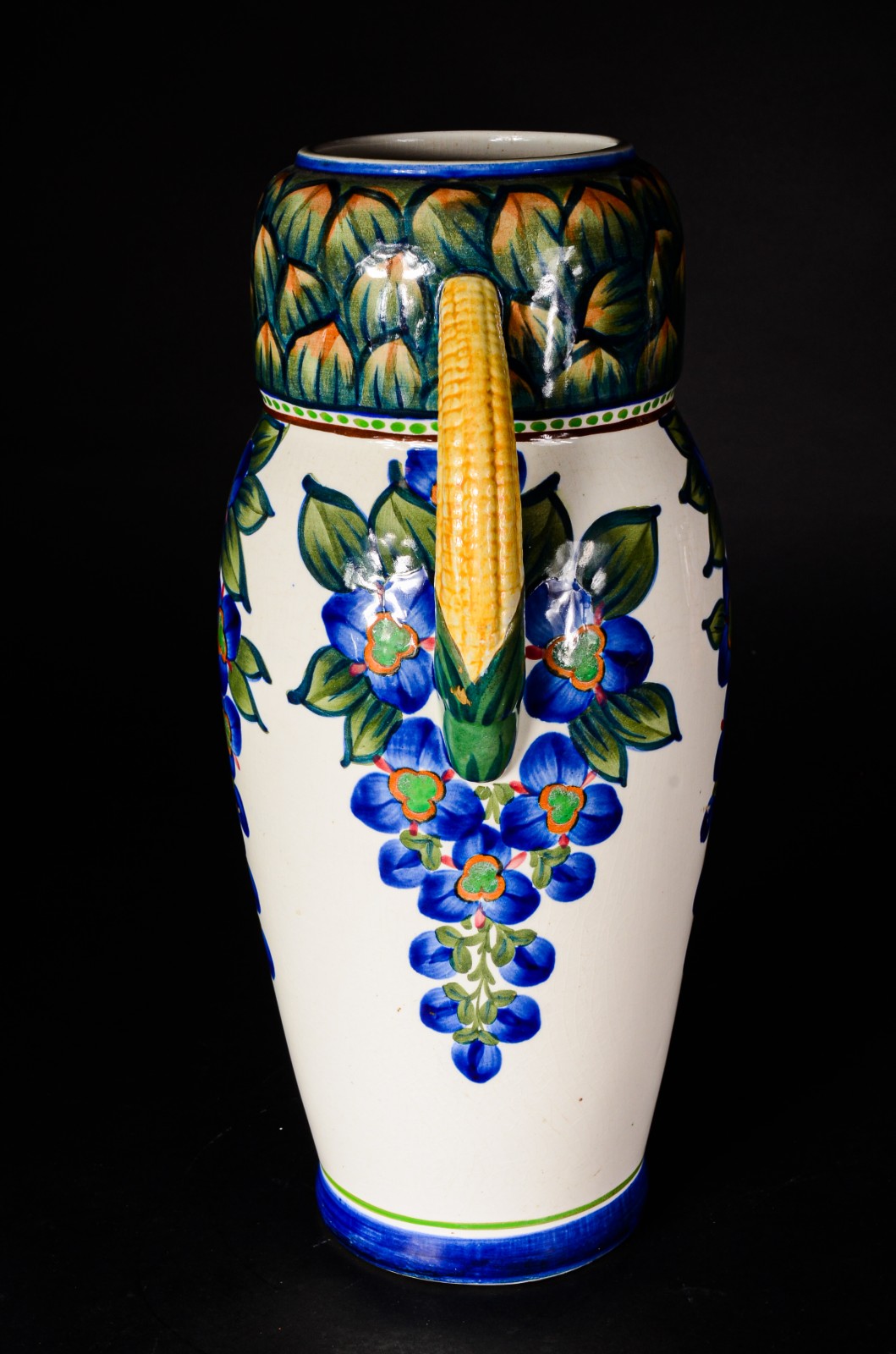 Vaso com alças de cerâmica europeia, decoração floral em policromia... - foto 6 de 8