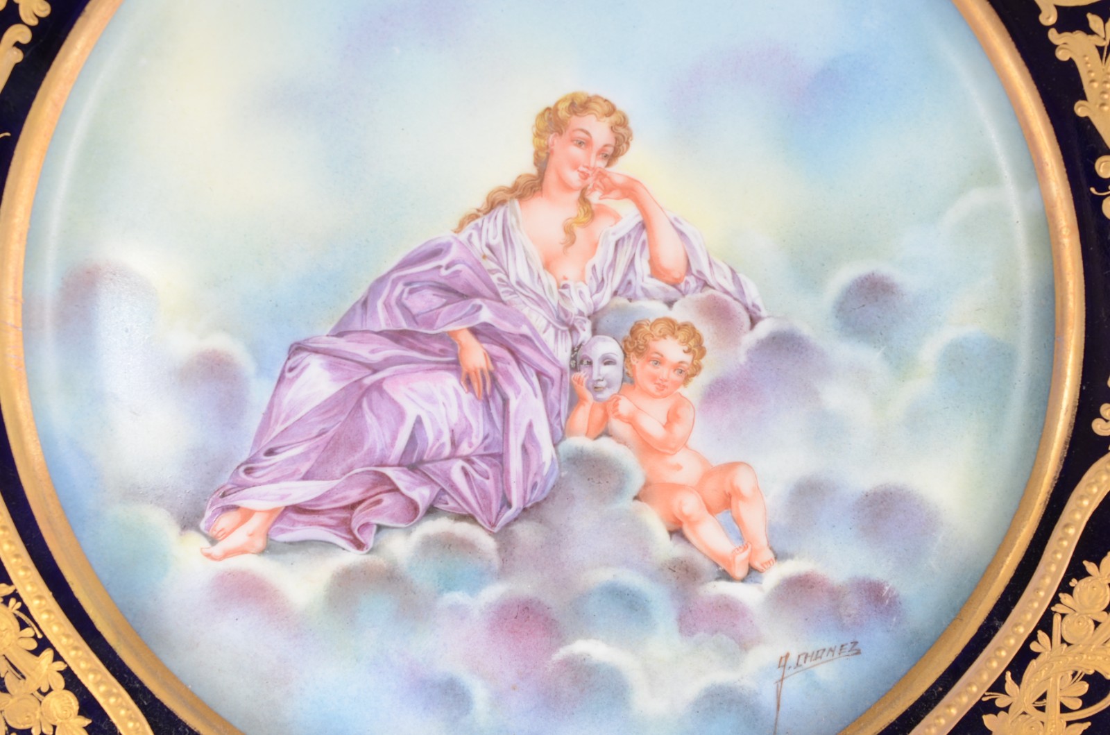 Prato de porcelana francesa pintado à mão com figura feminina e... - foto 2 de 7