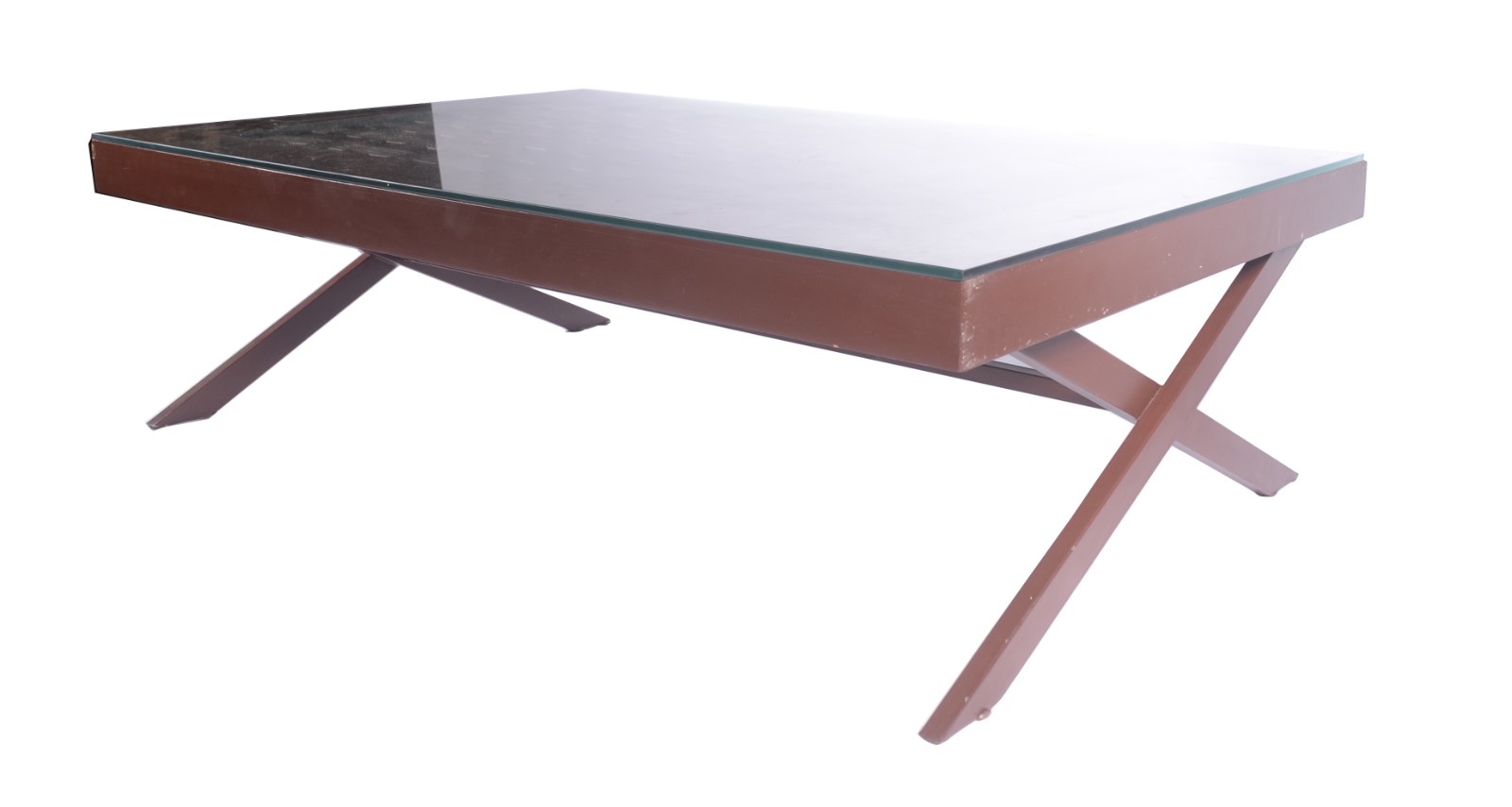 Mesa de centro em madeira com tampo trançado e bases na forma de "X"... - foto 2 de 5