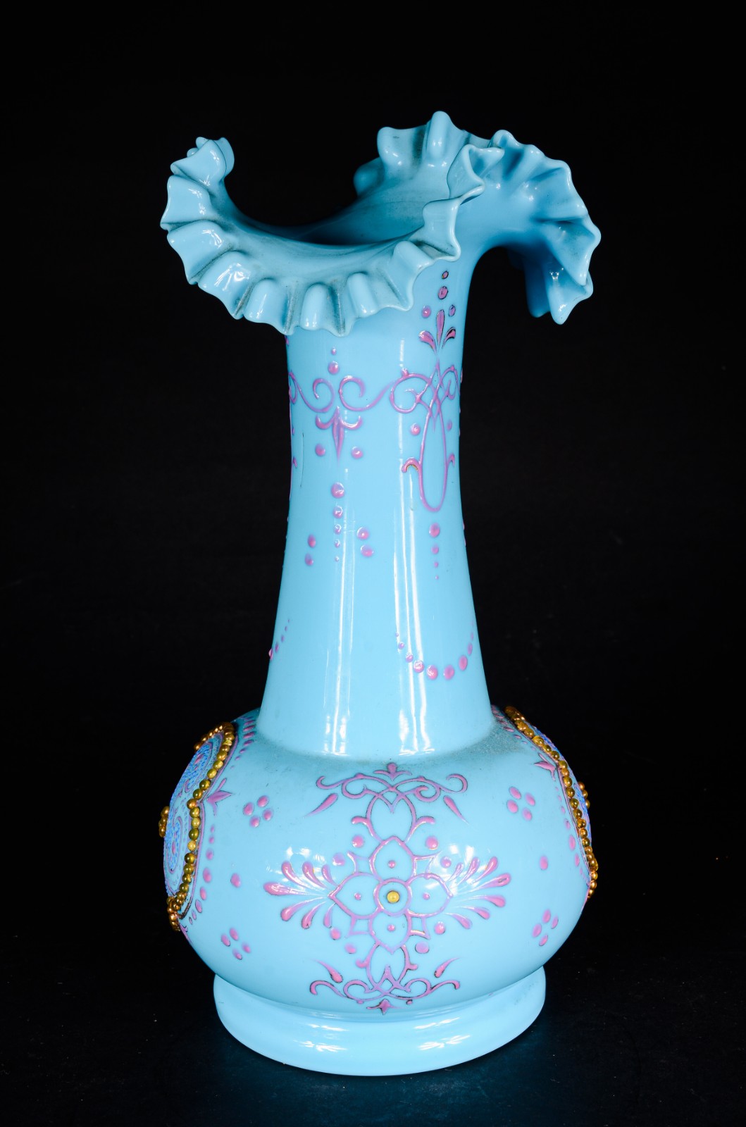 Vaso de opalina europeia na cor azul, decorada com guirlandas... - foto 5 de 6