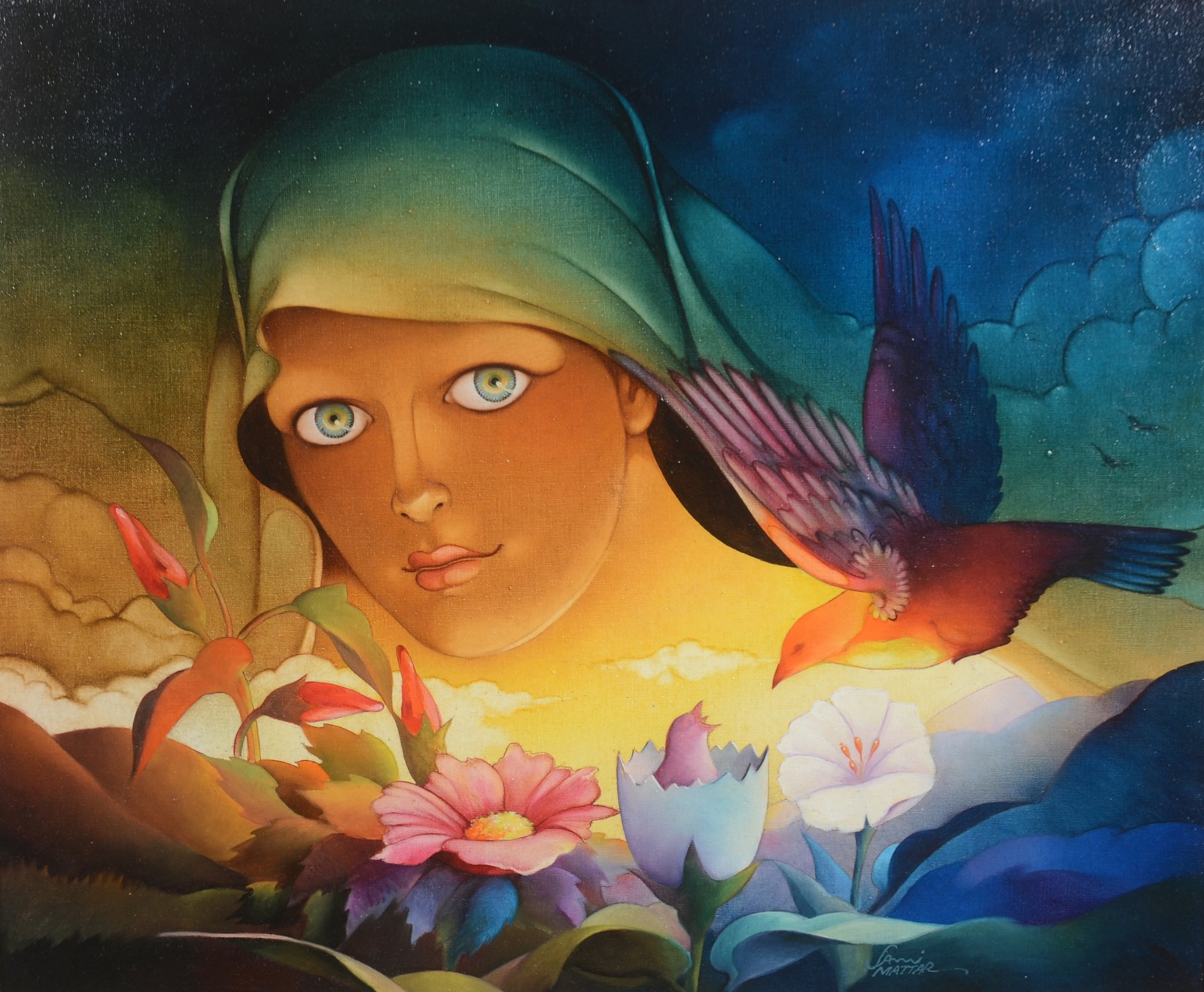 Mulher com Flor e Passaro - foto 1 de 5