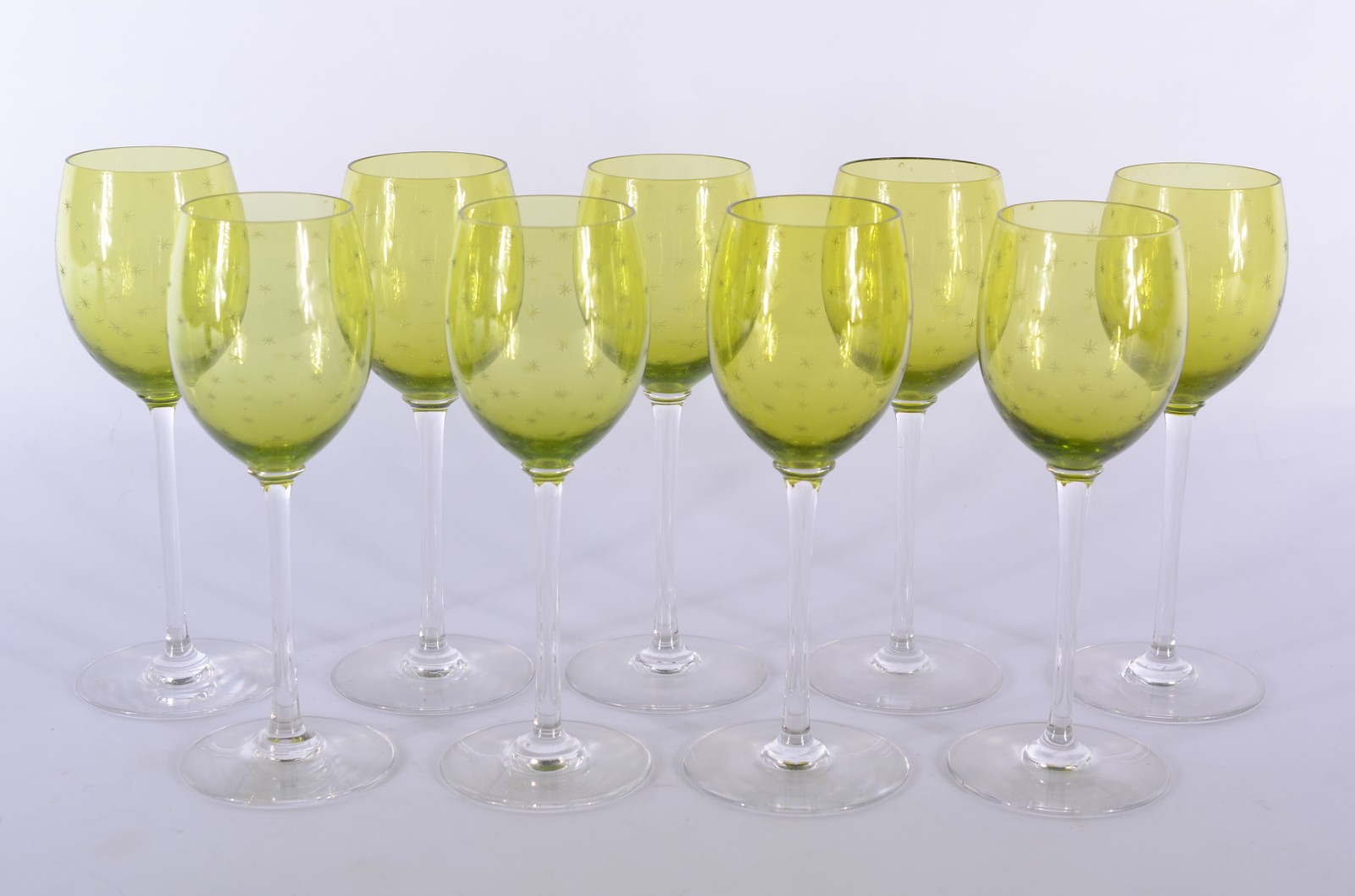 Conjunto com 9 antigos cálices para vinho branco de cristal europeu... - foto 1 de 3