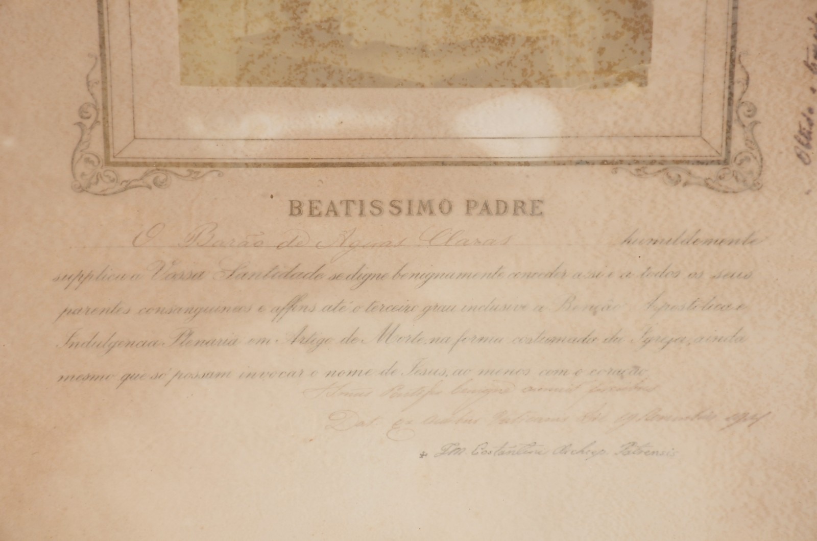 Benção apostólica concedida pelo papa, assinada. Texto: "Beatíssimo... - foto 3 de 6