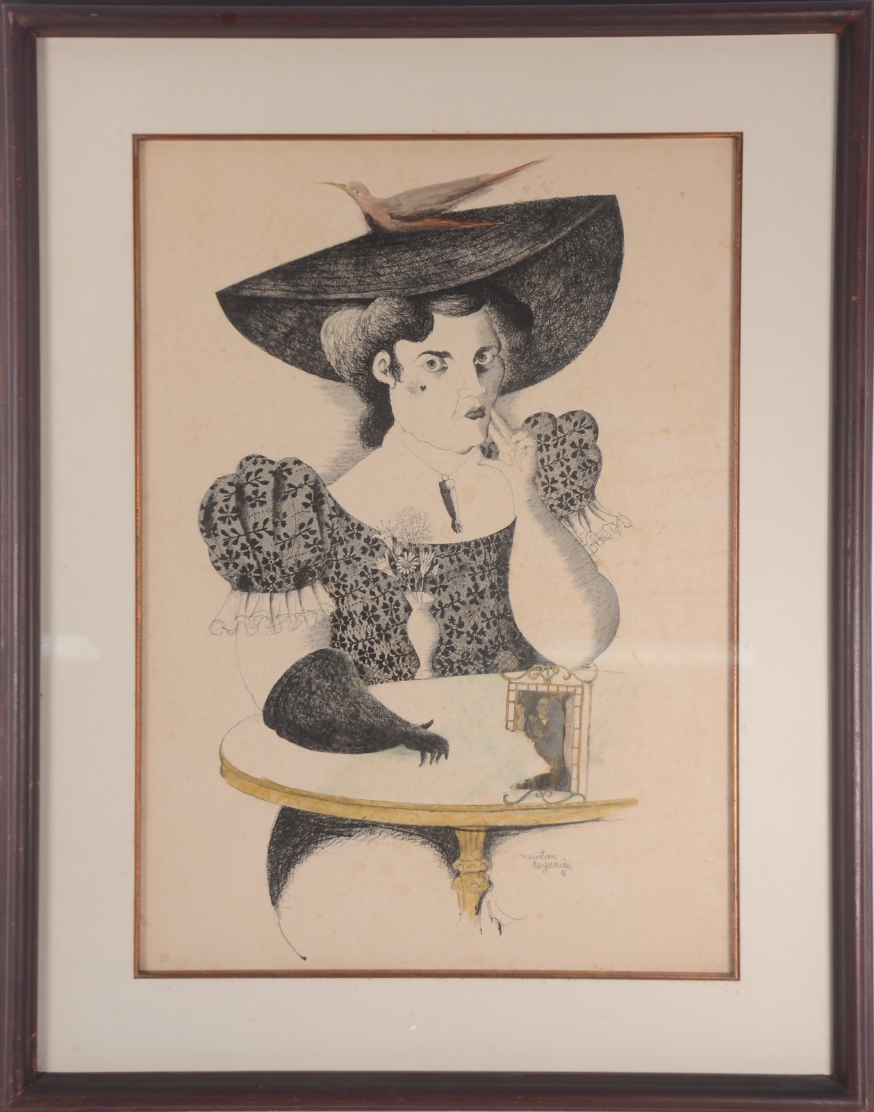Newton Rezende (1912-1994), Mulher com chapéu e pássaro - foto 2 de 4