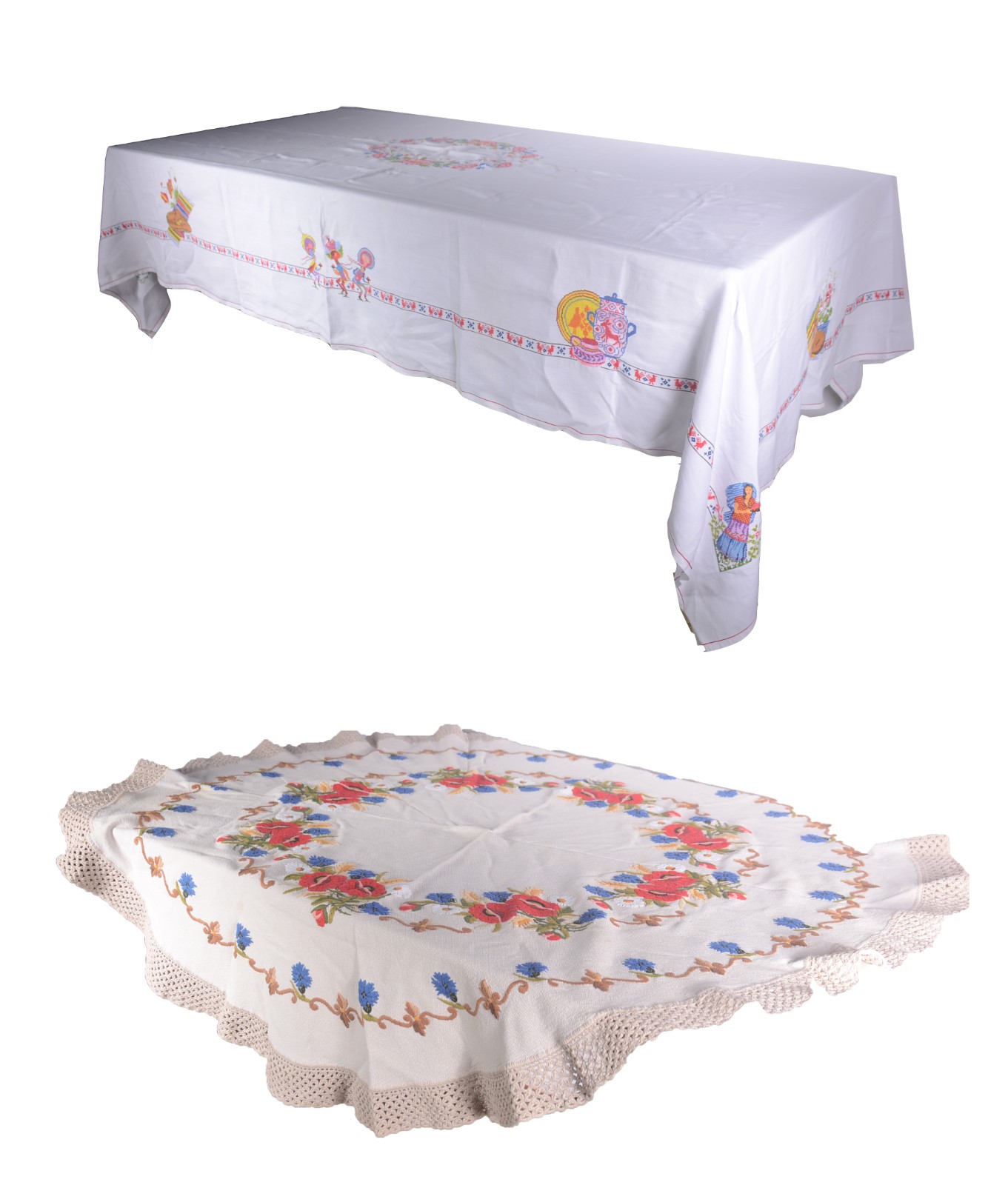 Duas toalhas de mesa na cor branca com bordados coloridos. - foto 1 de 11