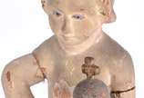 Duas peças sacras de madeira entalhada, sendo: ... - Duas peças sacras de madeira entalhada, sendo: Representação do Espirito Santo na forma de "pomba" com resplendor sobre pedestal: e, Escultura d...