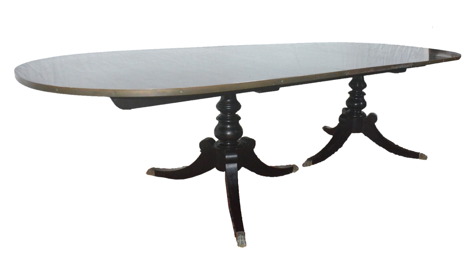 Mesa de jantar de madeira ebanizada, tampo oval circundado por metal... - foto 1 de 6