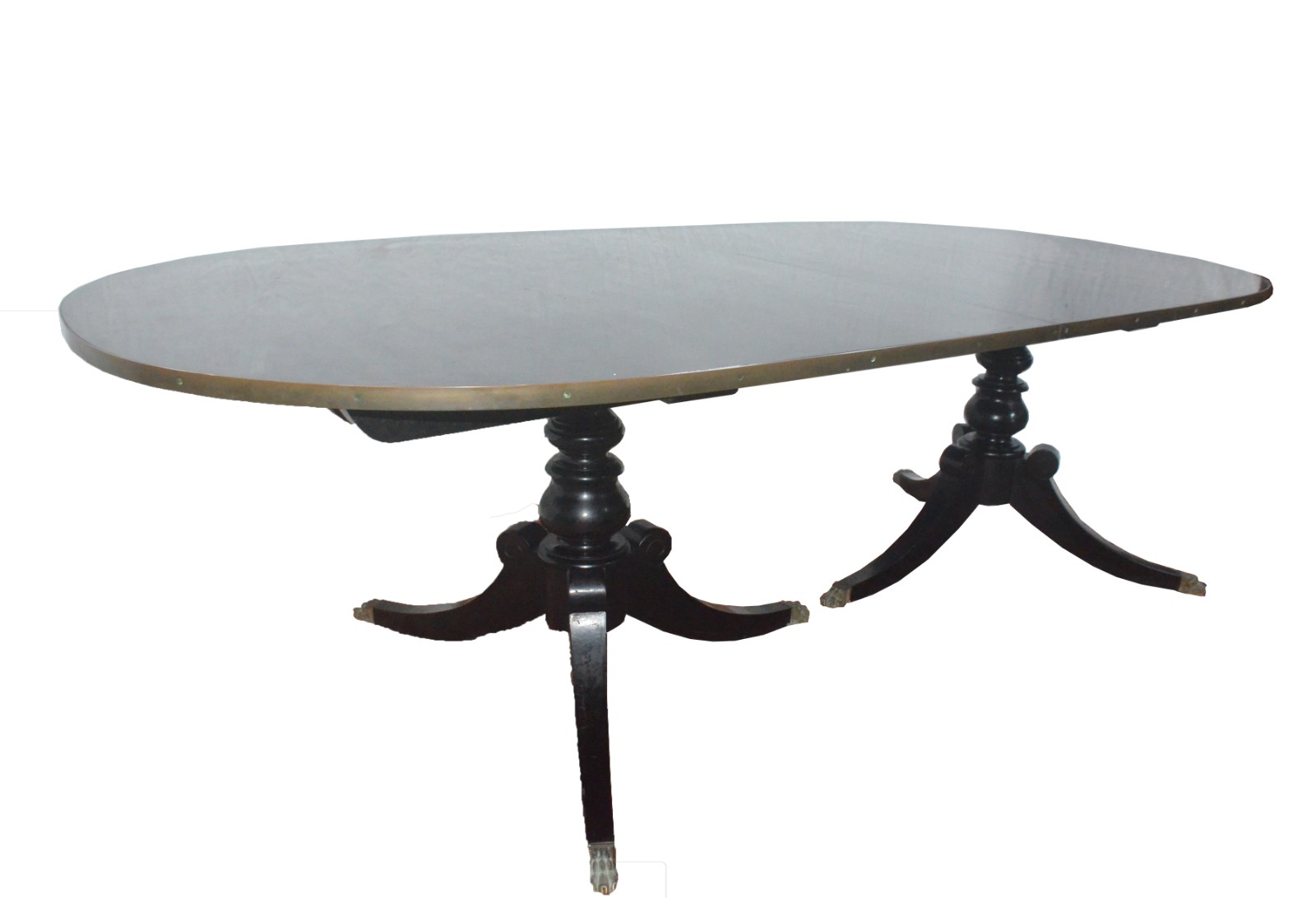 Mesa de jantar de madeira ebanizada, tampo oval circundado por metal... - foto 2 de 6