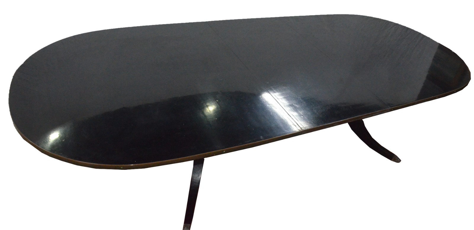 Mesa de jantar de madeira ebanizada, tampo oval circundado por metal... - foto 3 de 6