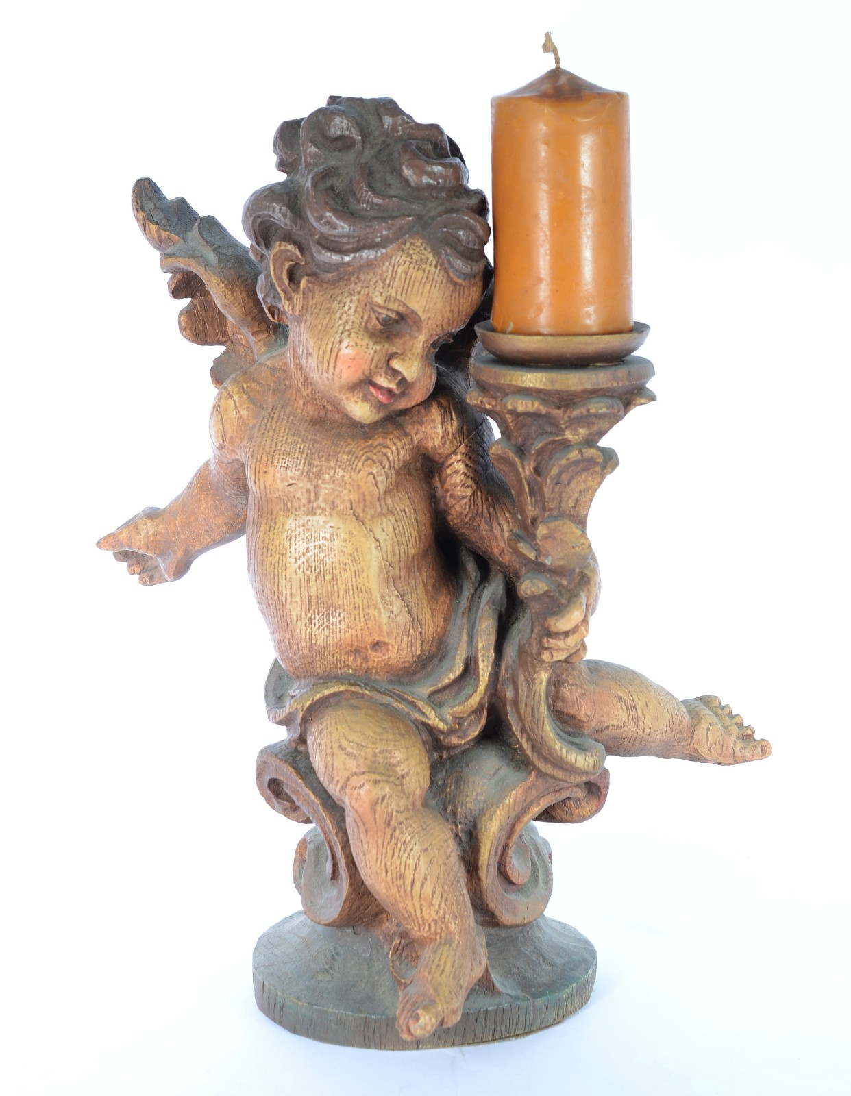 Estatueta representando anjo barroco com castiçal de resina... - foto 1 de 8