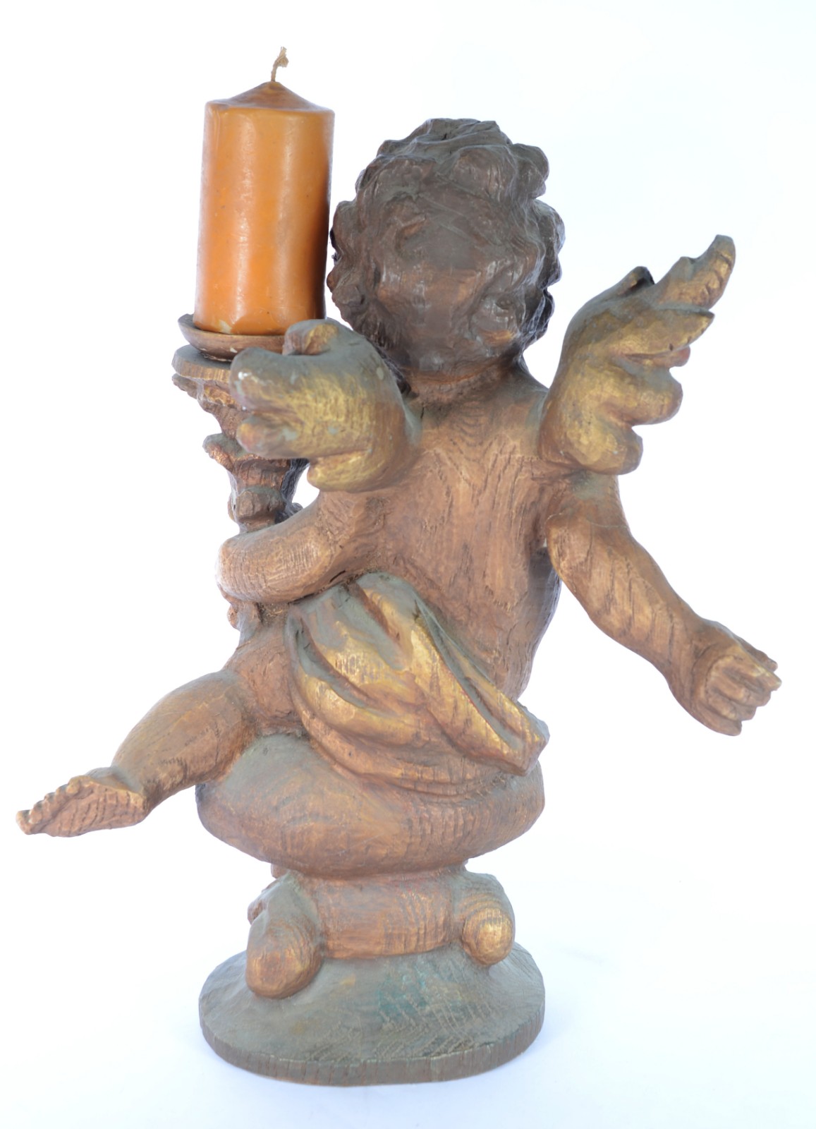 Estatueta representando anjo barroco com castiçal de resina... - foto 5 de 8