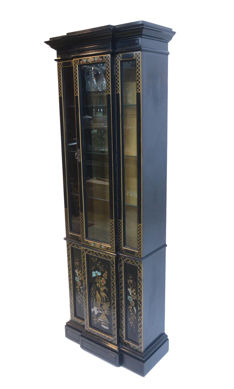 Móvel/vitrine oriental de lacca negra, parte inferior decorada com... - foto 1 de 7
