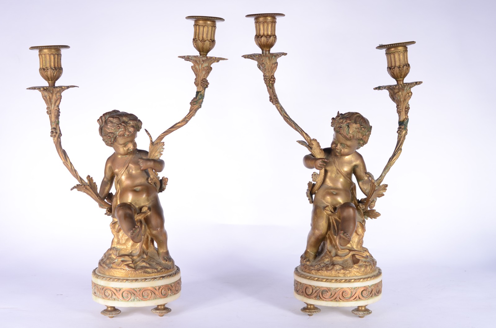 Par de candelabros de bronze dourado e mármore estilo Luis XVI... - foto 1 de 11