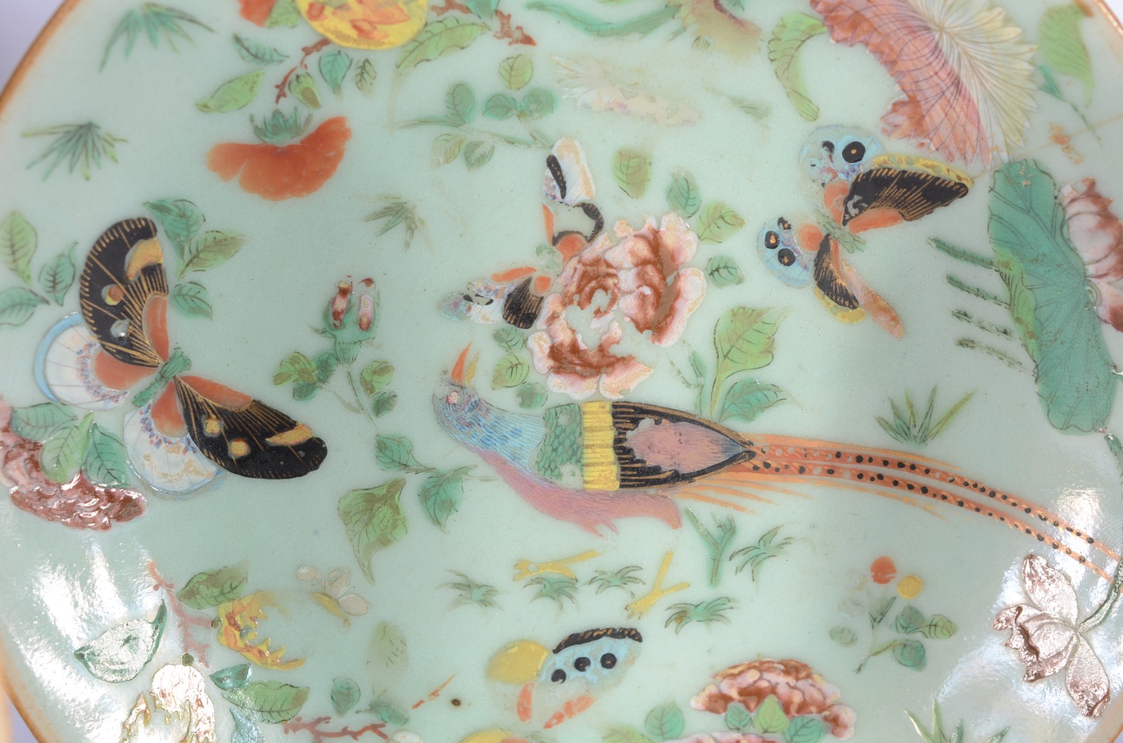 Conjunto com 4 pratos de porcelana chinesa celadon com pássaros e... - foto 6 de 10