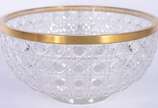 Bowl de cristal lapidação "tijolinho", borda de... - Bowl de cristal lapidação "tijolinho", borda de metal dourado.
