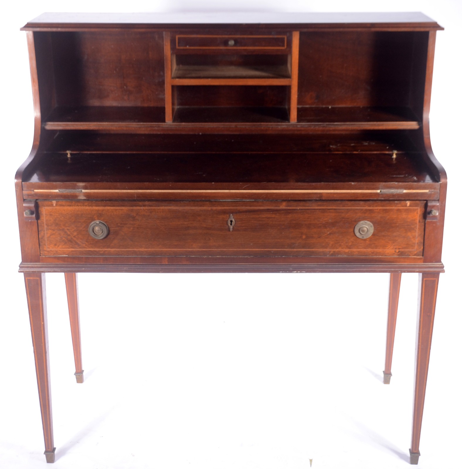 Mesa de escritório de madeira nobre, tampo articulado com forração... - foto 2 de 8
