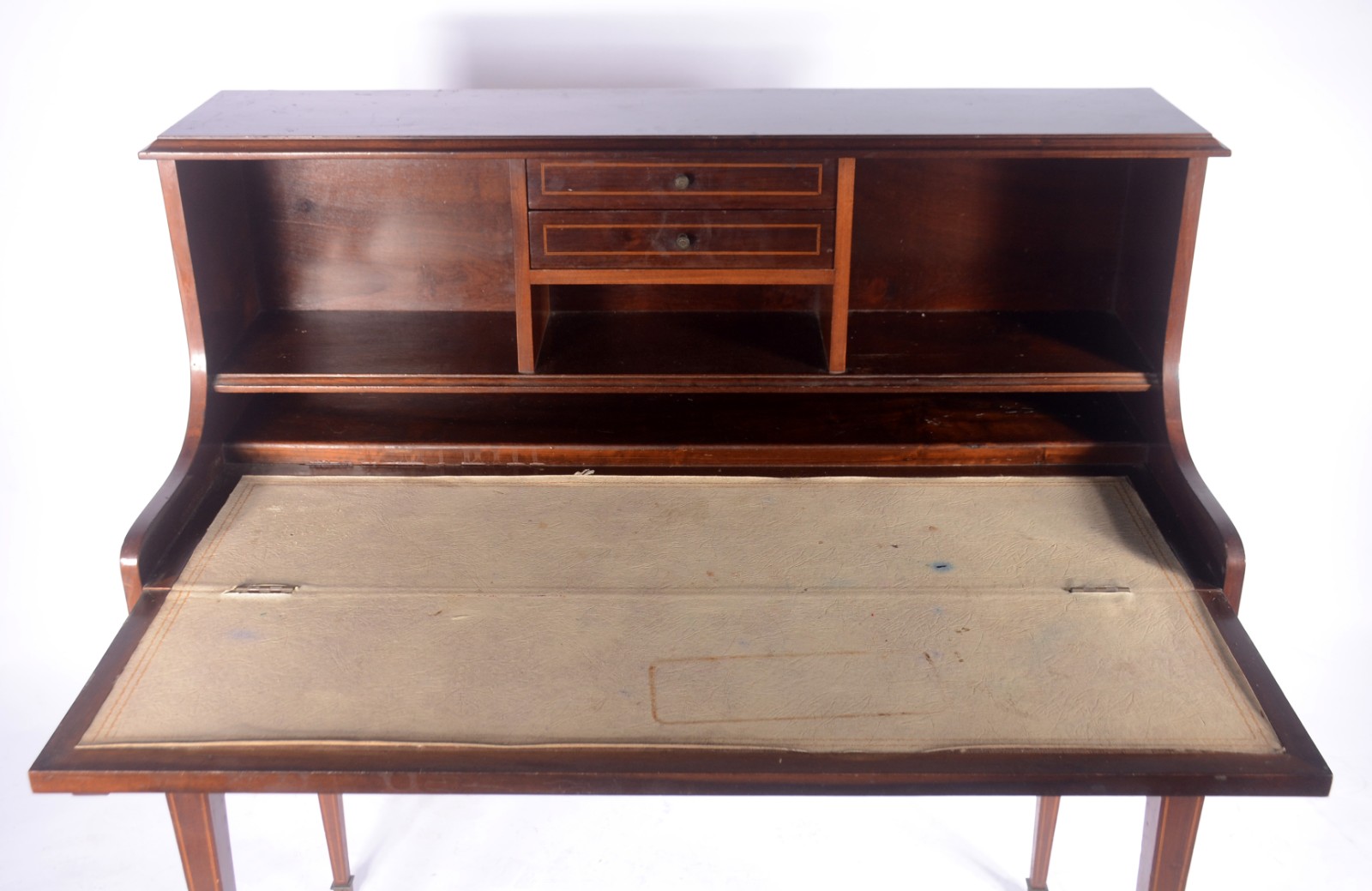 Mesa de escritório de madeira nobre, tampo articulado com forração... - foto 4 de 8