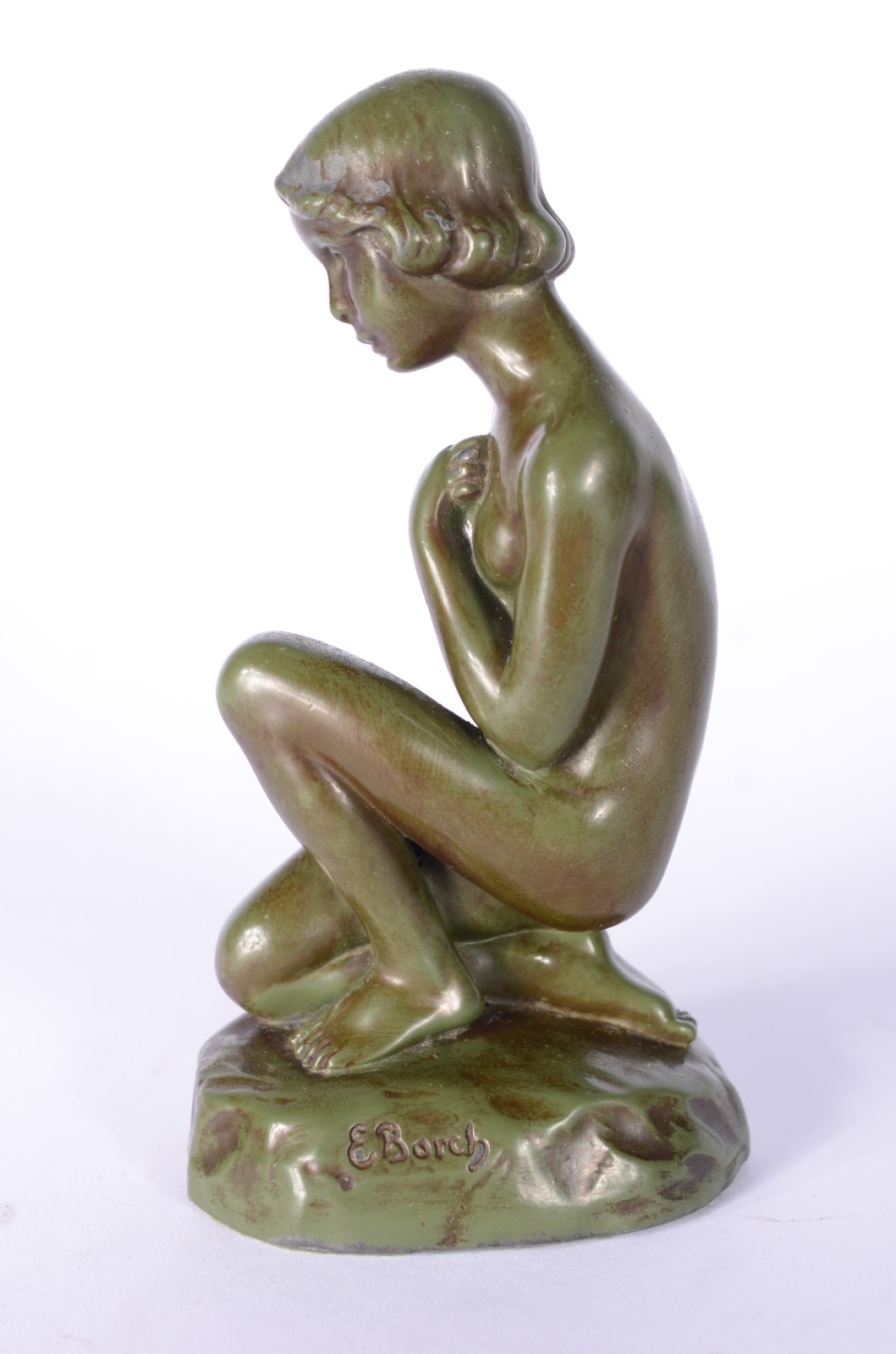 Pequena escultura de petit bronze com patina verde representando... - foto 5 de 7