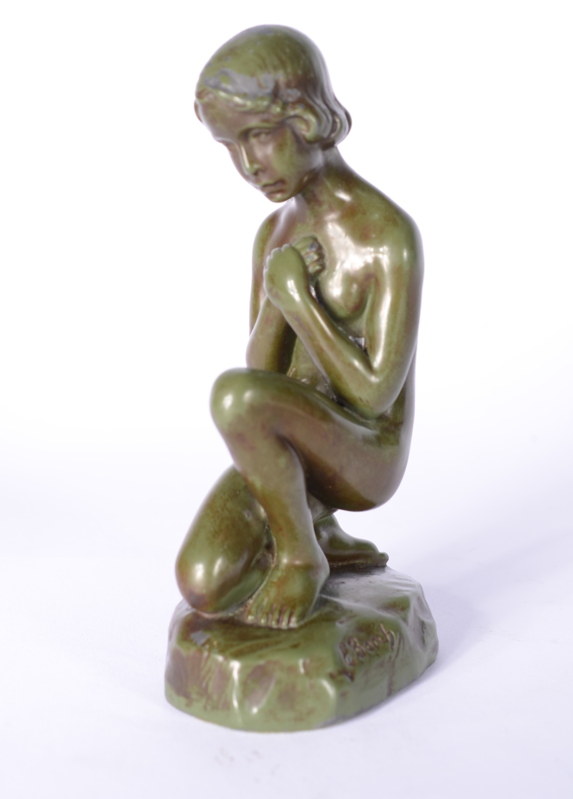 Pequena escultura de petit bronze com patina verde representando... - foto 1 de 7